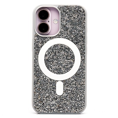 Чехол-накладка для Apple iPhone 16 россыпь кристаллов (титановый белый) - SM029 POSH SHINE SafeMag