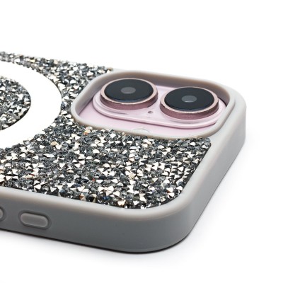 Чехол-накладка для Apple iPhone 16 россыпь кристаллов (титановый белый) - SM029 POSH SHINE SafeMag