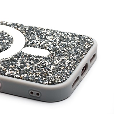 Чехол-накладка для Apple iPhone 16 россыпь кристаллов (титановый белый) - SM029 POSH SHINE SafeMag