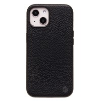 Чехол-накладка для Apple iPhone 14 Натуральная кожа зернистая (черный) Cellis SM030 SafeMag