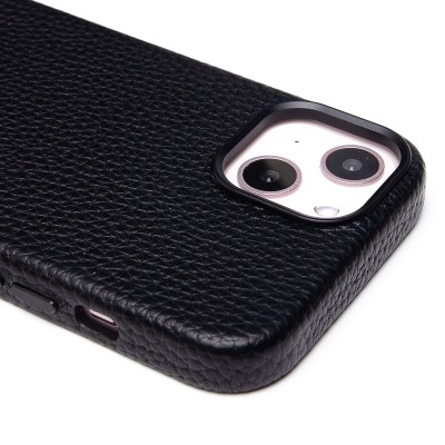 Чехол-накладка для Apple iPhone 14 Натуральная кожа зернистая (черный) Cellis SM030 SafeMag