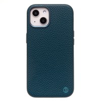 Чехол-накладка для Apple iPhone 14 Натуральная кожа зернистая (темно-синий) Cellis SM030 SafeMag