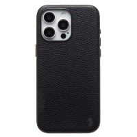 Чехол-накладка для Apple iPhone 15 Pro Max Натуральная кожа зернистая (черный) Cellis SM030 SafeMag