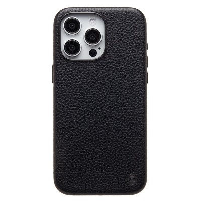 Чехол-накладка для Apple iPhone 15 Pro Max Натуральная кожа зернистая (черный) Cellis SM030 SafeMag