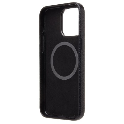 Чехол-накладка для Apple iPhone 15 Pro Max Натуральная кожа зернистая (черный) Cellis SM030 SafeMag