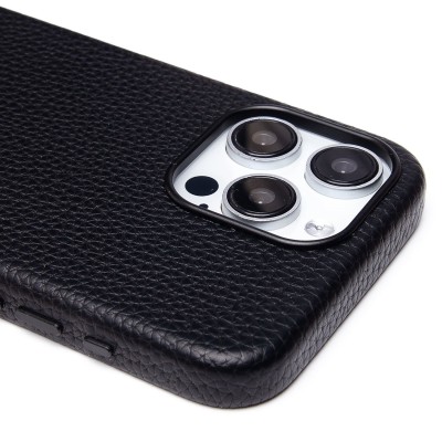 Чехол-накладка для Apple iPhone 15 Pro Max Натуральная кожа зернистая (черный) Cellis SM030 SafeMag