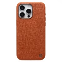 Чехол-накладка для Apple iPhone 15 Pro Max Натуральная кожа зернистая (коричневый) Cellis SM030 SafeMag