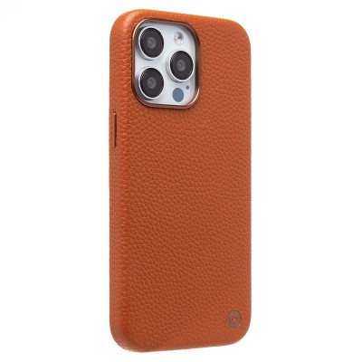 Чехол-накладка для Apple iPhone 15 Pro Max Натуральная кожа зернистая (коричневый) Cellis SM030 SafeMag