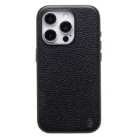 Чехол-накладка для Apple iPhone 15 Pro Натуральная кожа зернистая (черный) Cellis SM030 SafeMag