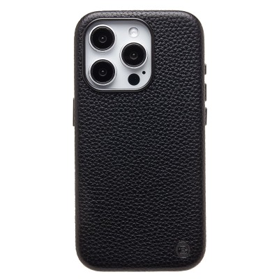 Чехол-накладка для Apple iPhone 15 Pro Натуральная кожа зернистая (черный) Cellis SM030 SafeMag