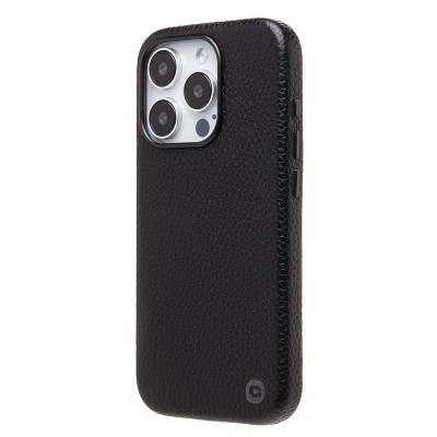 Чехол-накладка для Apple iPhone 15 Pro Натуральная кожа зернистая (черный) Cellis SM030 SafeMag