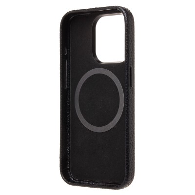Чехол-накладка для Apple iPhone 15 Pro Натуральная кожа зернистая (черный) Cellis SM030 SafeMag