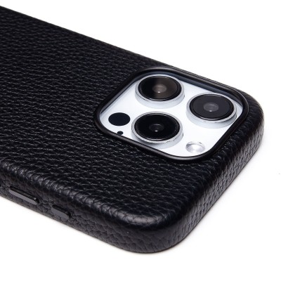 Чехол-накладка для Apple iPhone 15 Pro Натуральная кожа зернистая (черный) Cellis SM030 SafeMag