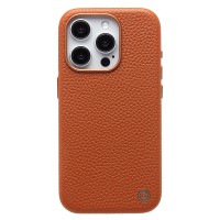 Чехол-накладка для Apple iPhone 15 Pro Натуральная кожа зернистая (коричневый) Cellis SM030 SafeMag