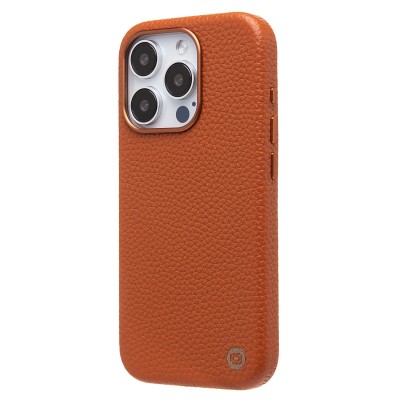 Чехол-накладка для Apple iPhone 15 Pro Натуральная кожа зернистая (коричневый) Cellis SM030 SafeMag
