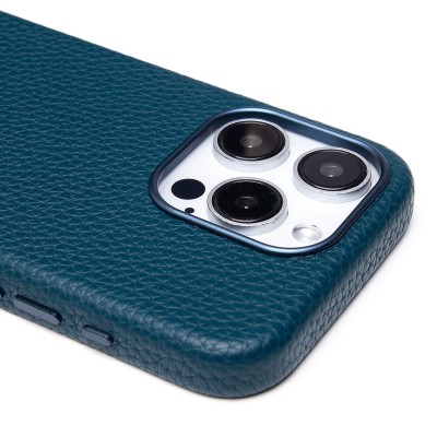 Чехол-накладка для Apple iPhone 15 Pro Натуральная кожа зернистая (темно-синий) Cellis SM030 SafeMag