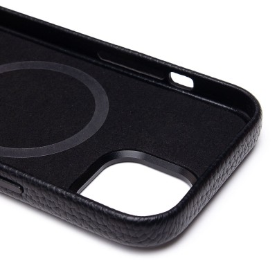 Чехол-накладка для Apple iPhone 15 Натуральная кожа зернистая (черный) Cellis SM030 SafeMag