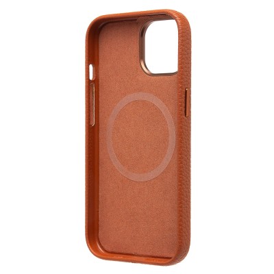 Чехол-накладка для Apple iPhone 15 Натуральная кожа зернистая (коричневый) Cellis SM030 SafeMag