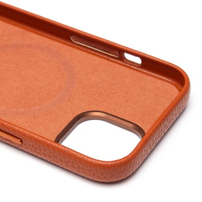 Чехол-накладка для Apple iPhone 15 Натуральная кожа зернистая (коричневый) Cellis SM030 SafeMag