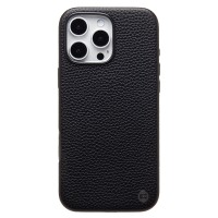 Чехол-накладка для Apple iPhone 16 Pro Max Натуральная кожа зернистая (черный) Cellis SM030 SafeMag