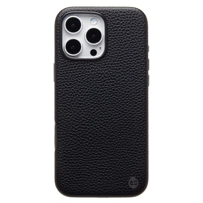 Чехол-накладка для Apple iPhone 16 Pro Max Натуральная кожа зернистая (черный) Cellis SM030 SafeMag