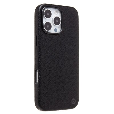 Чехол-накладка для Apple iPhone 16 Pro Max Натуральная кожа зернистая (черный) Cellis SM030 SafeMag