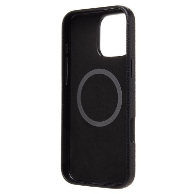 Чехол-накладка для Apple iPhone 16 Pro Max Натуральная кожа зернистая (черный) Cellis SM030 SafeMag