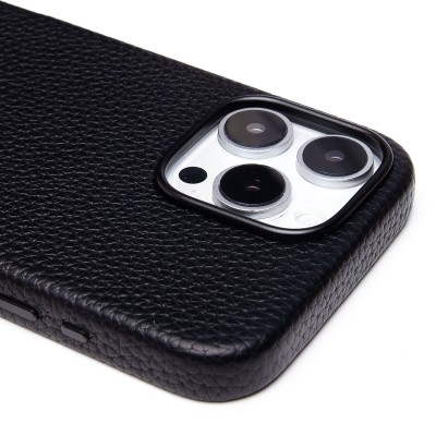 Чехол-накладка для Apple iPhone 16 Pro Max Натуральная кожа зернистая (черный) Cellis SM030 SafeMag