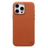 Чехол-накладка для Apple iPhone 16 Pro Max Натуральная кожа зернистая (коричневый) Cellis SM030 SafeMag