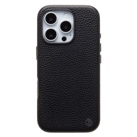 Чехол-накладка для Apple iPhone 16 Pro Натуральная кожа зернистая (черный) Cellis SM030 SafeMag