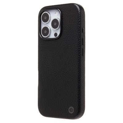 Чехол-накладка для Apple iPhone 16 Pro Натуральная кожа зернистая (черный) Cellis SM030 SafeMag