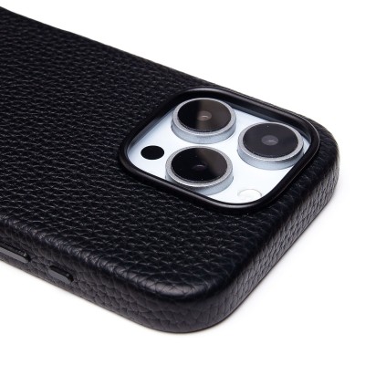 Чехол-накладка для Apple iPhone 16 Pro Натуральная кожа зернистая (черный) Cellis SM030 SafeMag