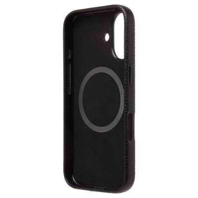 Чехол-накладка для Apple iPhone 16 Натуральная кожа зернистая (черный) Cellis SM030 SafeMag