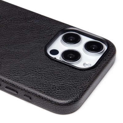 Чехол-накладка для Apple iPhone 15 Pro Max Натуральная кожа (черный) Cellis SM031 SafeMag