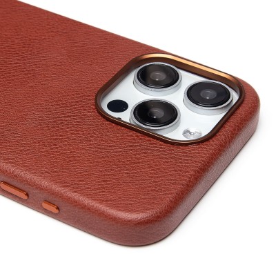 Чехол-накладка для Apple iPhone 15 Pro Max Натуральная кожа (коричневый) Cellis SM031 SafeMag