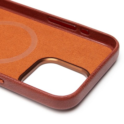 Чехол-накладка для Apple iPhone 15 Pro Max Натуральная кожа (коричневый) Cellis SM031 SafeMag