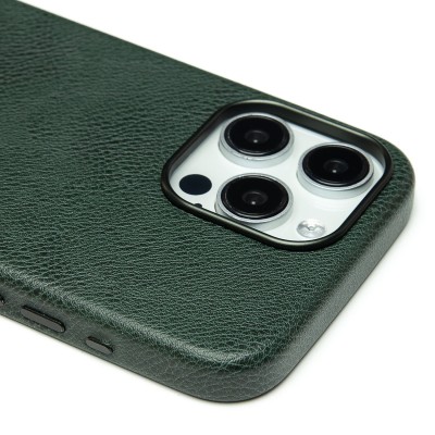 Чехол-накладка для Apple iPhone 15 Pro Max Натуральная кожа (темно-зеленый) Cellis SM031 SafeMag