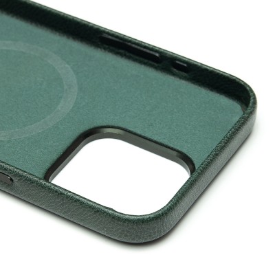 Чехол-накладка для Apple iPhone 15 Pro Max Натуральная кожа (темно-зеленый) Cellis SM031 SafeMag
