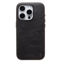 Чехол-накладка для Apple iPhone 15 Pro Натуральная кожа (черный) Cellis SM031 SafeMag
