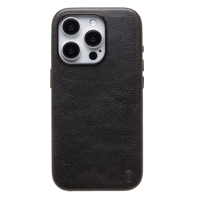 Чехол-накладка для Apple iPhone 15 Pro Натуральная кожа (черный) Cellis SM031 SafeMag