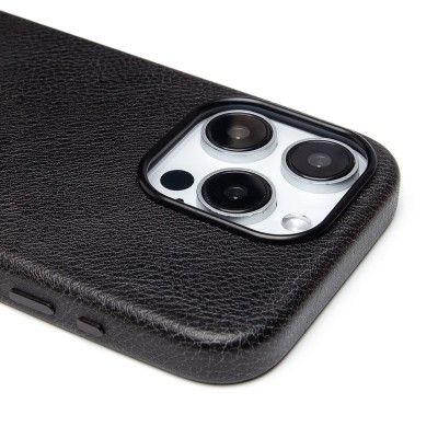 Чехол-накладка для Apple iPhone 15 Pro Натуральная кожа (черный) Cellis SM031 SafeMag