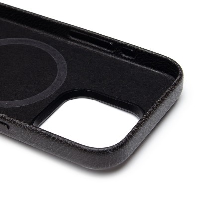 Чехол-накладка для Apple iPhone 15 Pro Натуральная кожа (черный) Cellis SM031 SafeMag