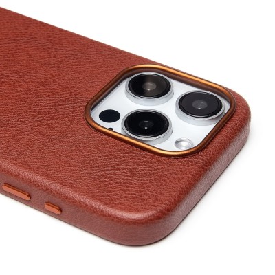 Чехол-накладка для Apple iPhone 15 Pro Натуральная кожа (коричневый) Cellis SM031 SafeMag