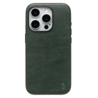 Чехол-накладка для Apple iPhone 15 Pro Натуральная кожа (темно-зеленый) Cellis SM031 SafeMag