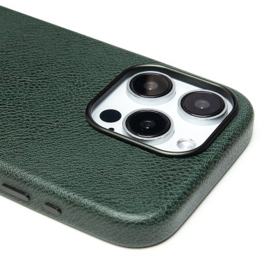 Чехол-накладка для Apple iPhone 15 Pro Натуральная кожа (темно-зеленый) Cellis SM031 SafeMag