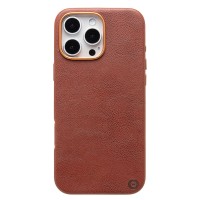 Чехол-накладка для Apple iPhone 16 Pro Max Натуральная кожа (коричневый) Cellis SM031 SafeMag