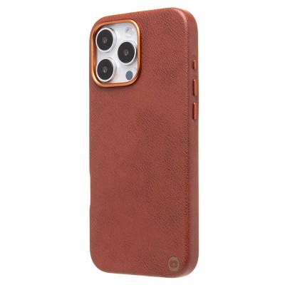 Чехол-накладка для Apple iPhone 16 Pro Max Натуральная кожа (коричневый) Cellis SM031 SafeMag