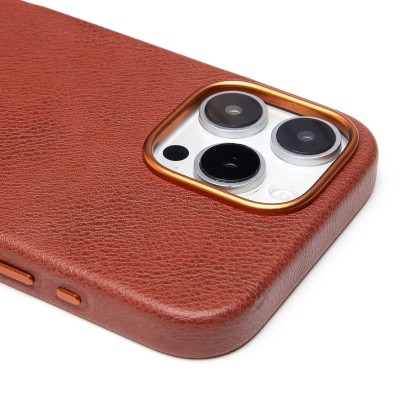 Чехол-накладка для Apple iPhone 16 Pro Max Натуральная кожа (коричневый) Cellis SM031 SafeMag