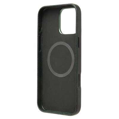 Чехол-накладка для Apple iPhone 16 Pro Max Натуральная кожа (темно-зеленый) Cellis SM031 SafeMag