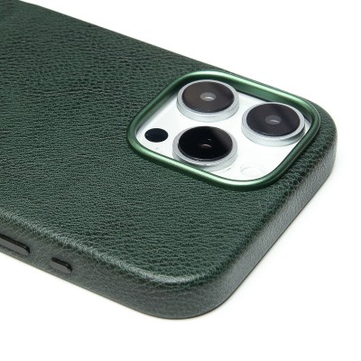 Чехол-накладка для Apple iPhone 16 Pro Max Натуральная кожа (темно-зеленый) Cellis SM031 SafeMag